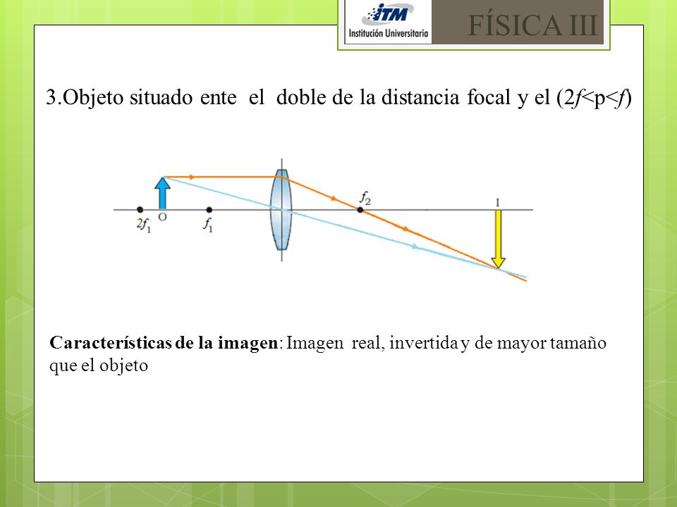 FÍSICA III 3.Objeto situado ente el doble de la distancia focal y el (2f<p<f)