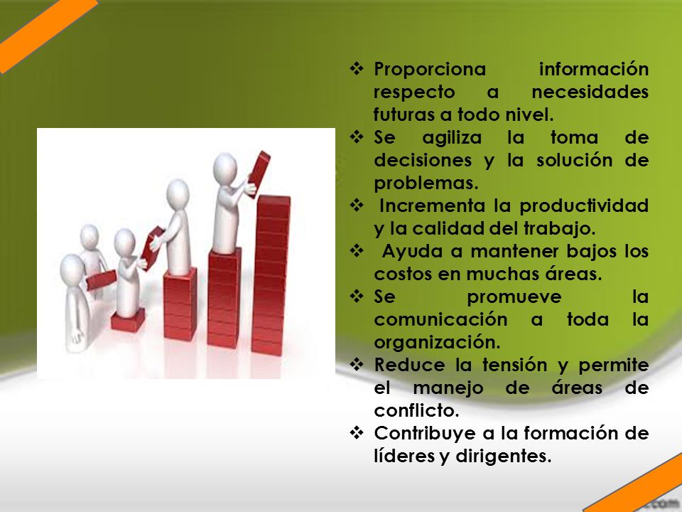 Proporciona información respecto a necesidades futuras a todo nivel.