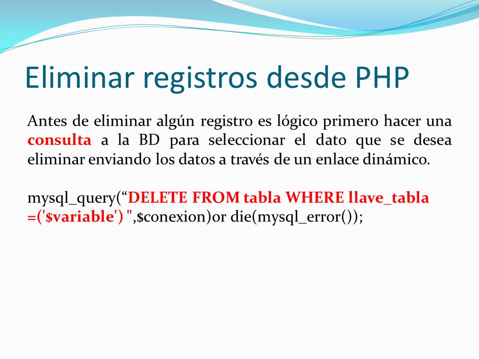 Eliminar registros desde PHP