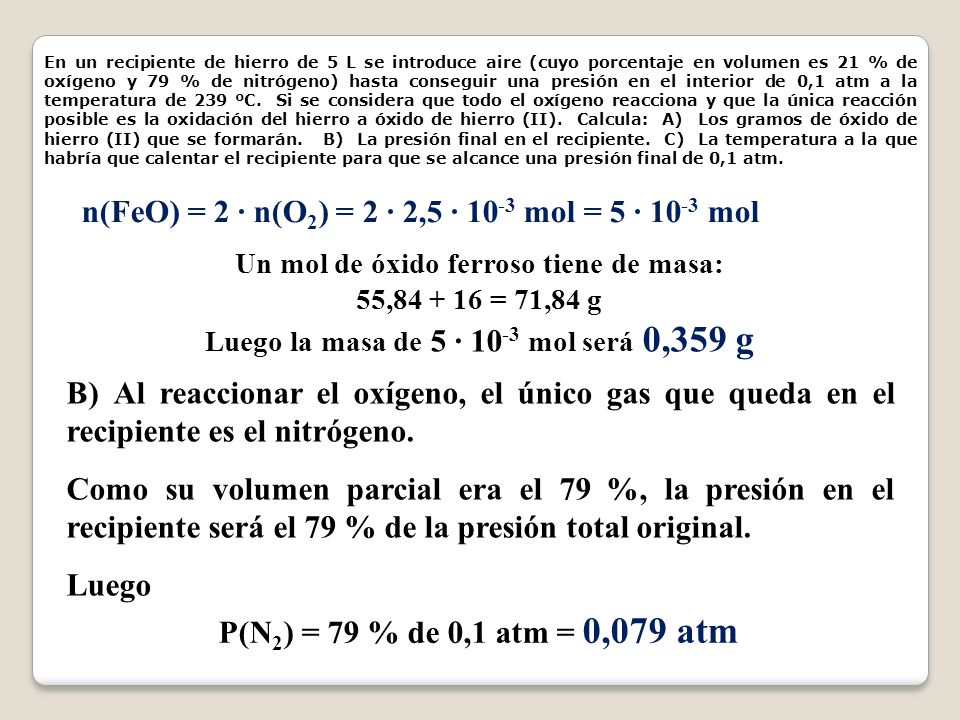 n(FeO) = 2 · n(O2) = 2 · 2,5 · 10-3 mol = 5 · 10-3 mol
