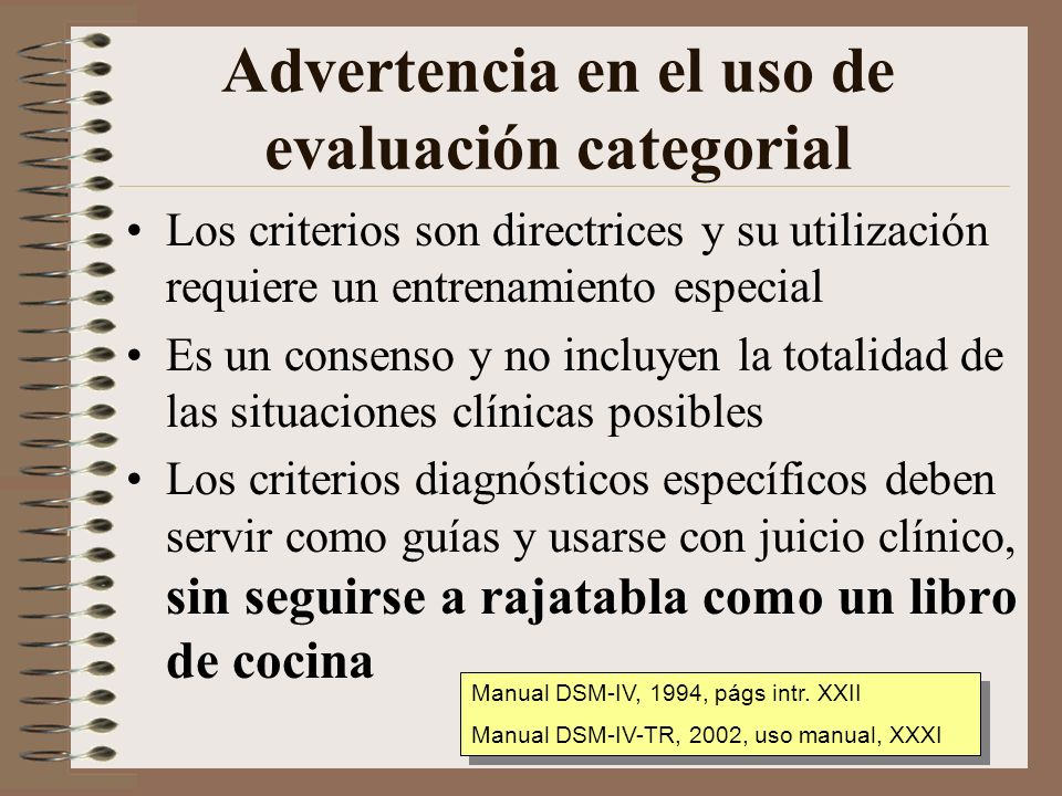 Advertencia en el uso de evaluación categorial