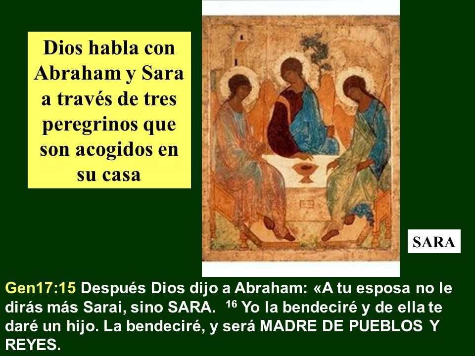 Dios habla con Abraham y Sara a través de tres peregrinos que son acogidos en su casa