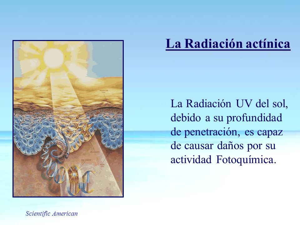 La Radiación actínica La Radiación UV del sol, debido a su profundidad