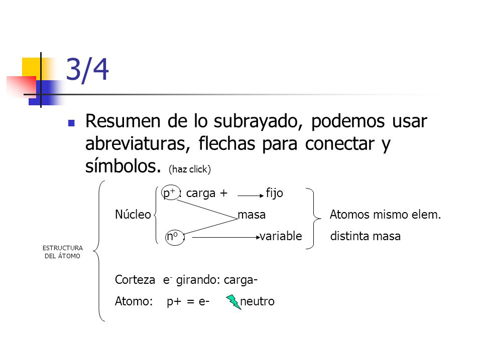 3/4 Resumen de lo subrayado, podemos usar abreviaturas, flechas para conectar y símbolos. (haz click)