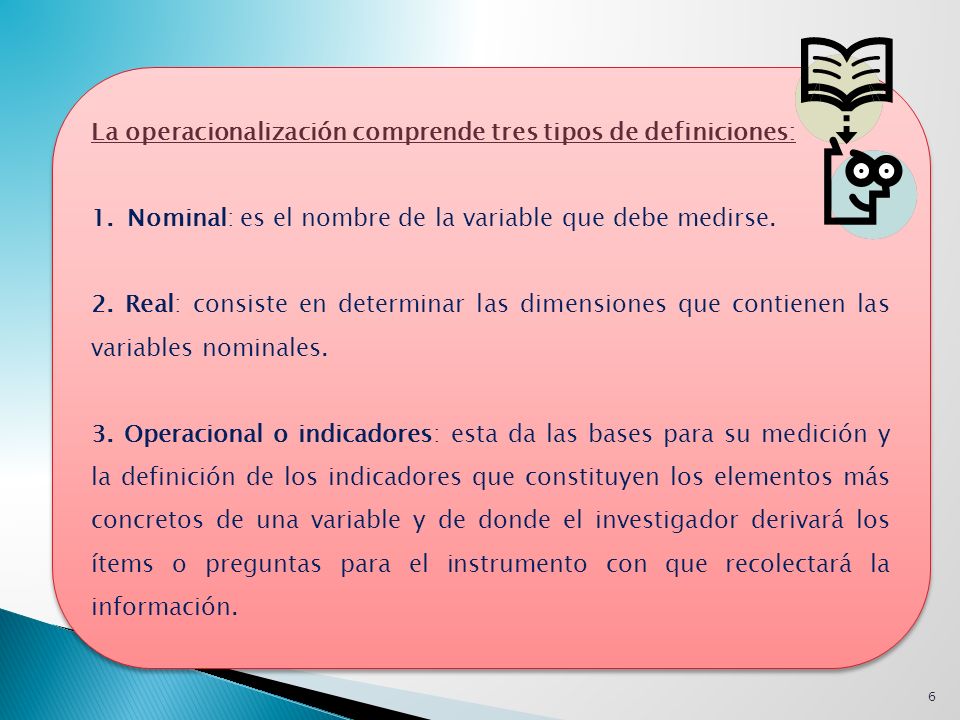 La operacionalización comprende tres tipos de definiciones: