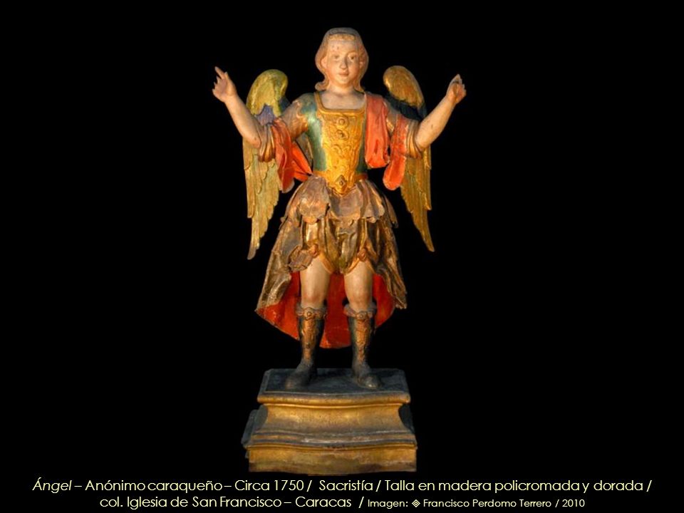 Ángel – Anónimo caraqueño – Circa 1750 / Sacristía / Talla en madera policromada y dorada /