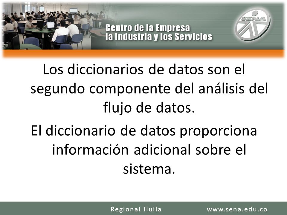 Los diccionarios de datos son el segundo componente del análisis del flujo de datos. El diccionario de datos proporciona información adicional sobre el sistema.