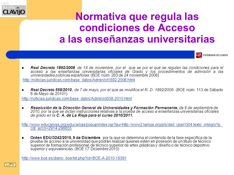 Normativa que regula las condiciones de Acceso a las enseñanzas universitarias