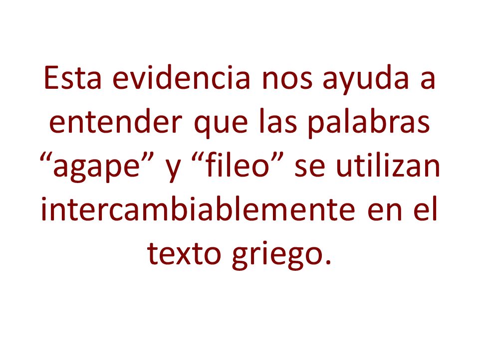 Esta evidencia nos ayuda a entender que las palabras agape y fileo se utilizan intercambiablemente en el texto griego.