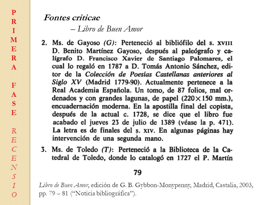 Fontes criticae – Libro de Buen Amor P R I M E A F S C N O