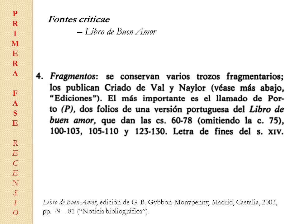 Fontes criticae – Libro de Buen Amor P R I M E A F S C N O