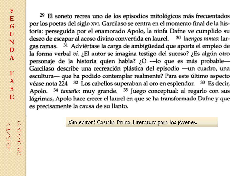 S E G U N D A F ¿Sin editor Castalia Prima. Literatura para los jóvenes. APARATO FILOLÓGICO