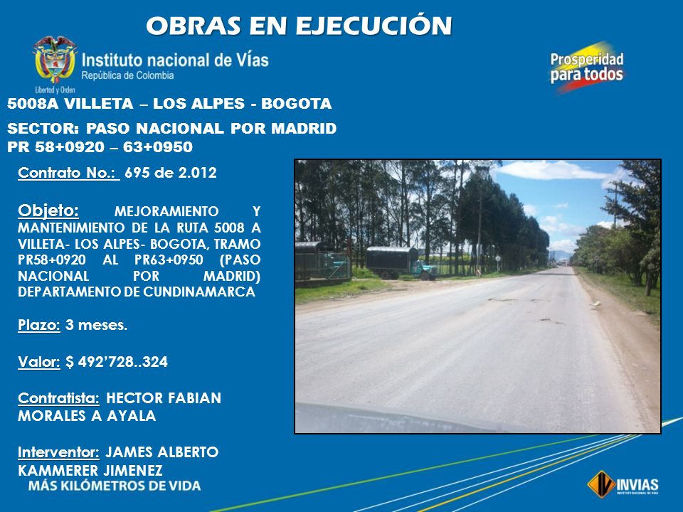 OBRAS EN EJECUCIÓN 5008A VILLETA – LOS ALPES - BOGOTA. SECTOR: PASO NACIONAL POR MADRID. PR –