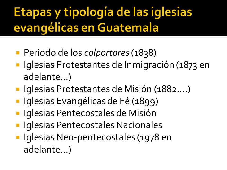 ORIGEN, CRECIMIENTO Y SITUACIÓN ACTUAL DE LAS IGLESIAS EVANGELICAS EN GUATEMALA Claudia Dary Fuentes Presentación preparada para el Encuentro Trinacional. - ppt descargar ORIGEN, CRECIMIENTO Y SITUACIÓN ACTUAL DE LAS IGLESIAS EVANGELICAS EN GUATEMALA Claudia Dary Fuentes Presentación preparada para el Encuentro Trinacional. - ppt descargar