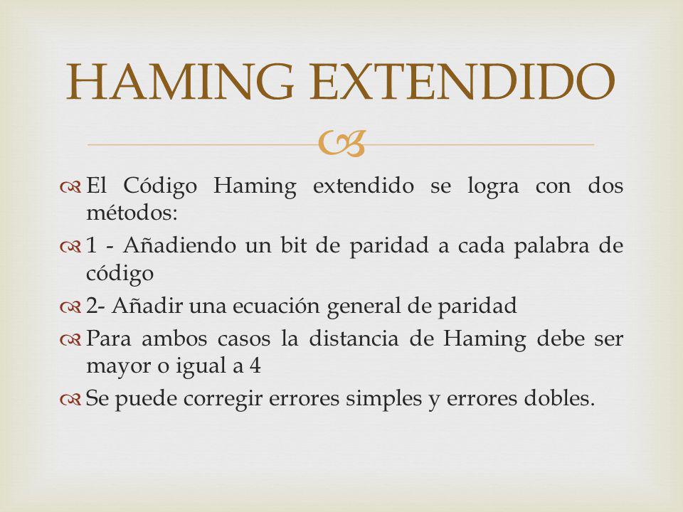 HAMING EXTENDIDO El Código Haming extendido se logra con dos métodos: