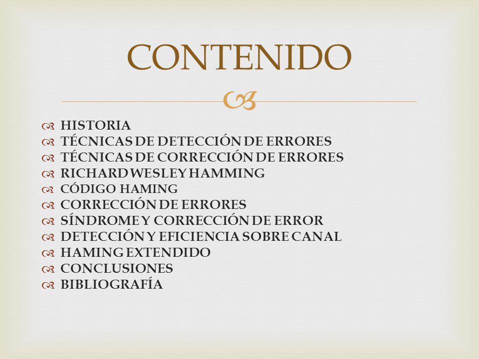 CONTENIDO HISTORIA TÉCNICAS DE DETECCIÓN DE ERRORES