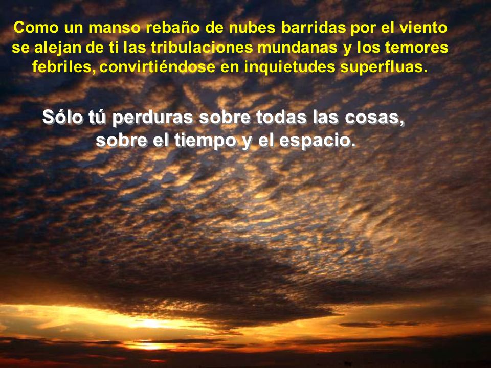Sólo tú perduras sobre todas las cosas, sobre el tiempo y el espacio.