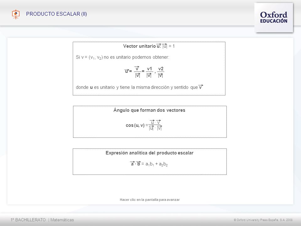 PRODUCTO ESCALAR (II) Vector unitario u: |u| = 1
