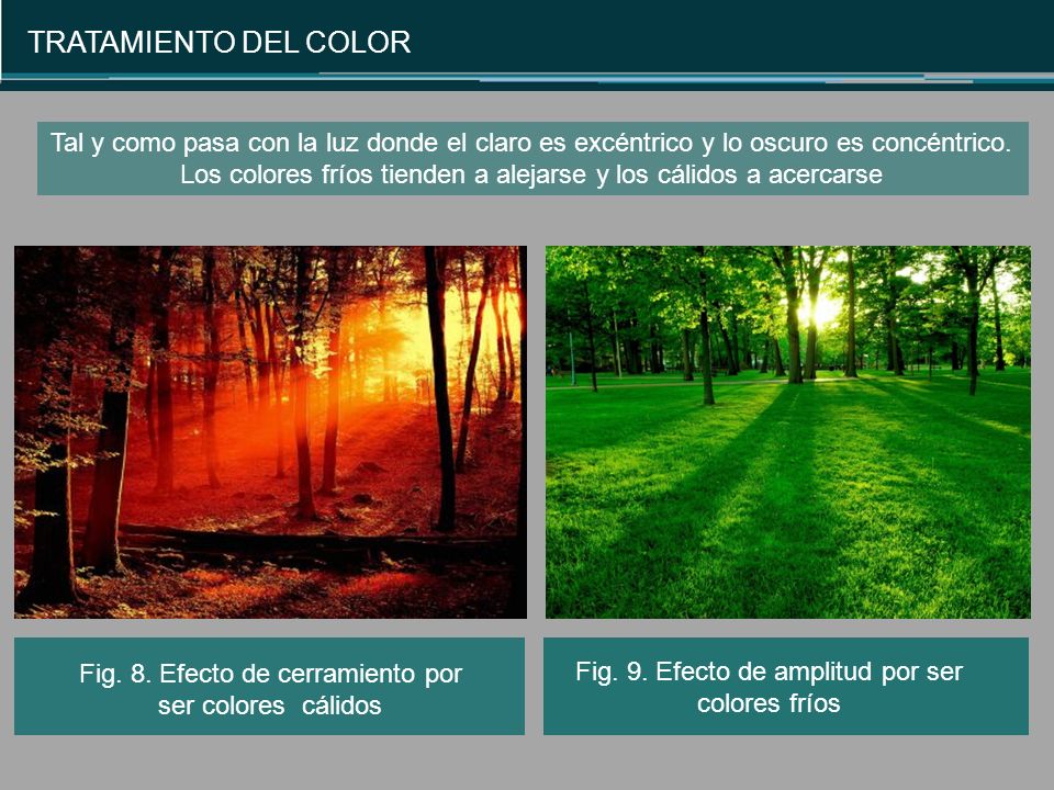 TRATAMIENTO DEL COLOR Tal y como pasa con la luz donde el claro es excéntrico y lo oscuro es concéntrico.