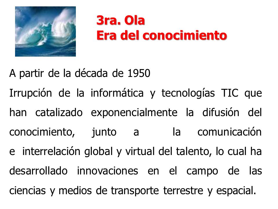 3ra. Ola Era del conocimiento A partir de la década de 1950