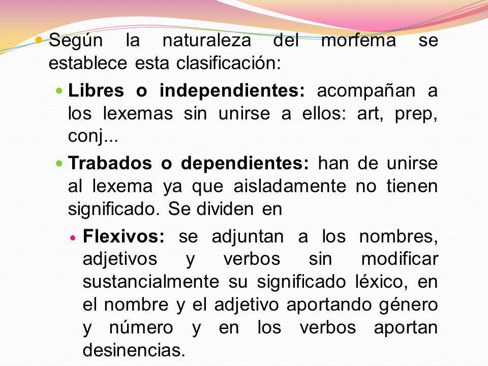 Según la naturaleza del morfema se establece esta clasificación:
