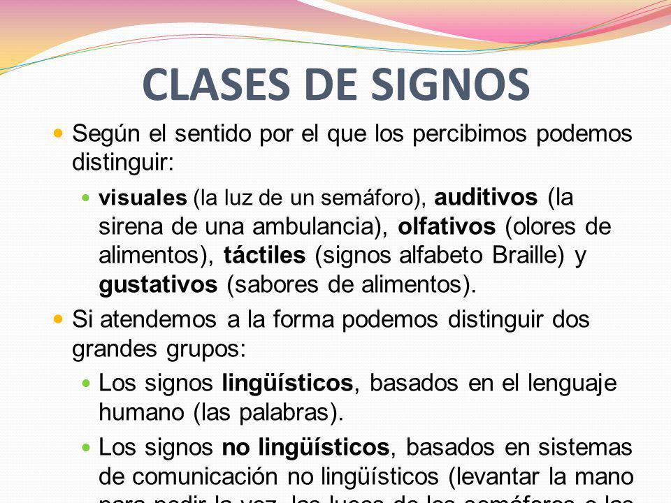 CLASES DE SIGNOS Según el sentido por el que los percibimos podemos distinguir: