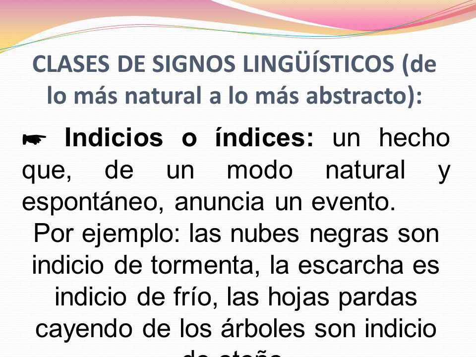 CLASES DE SIGNOS LINGÜÍSTICOS (de lo más natural a lo más abstracto):