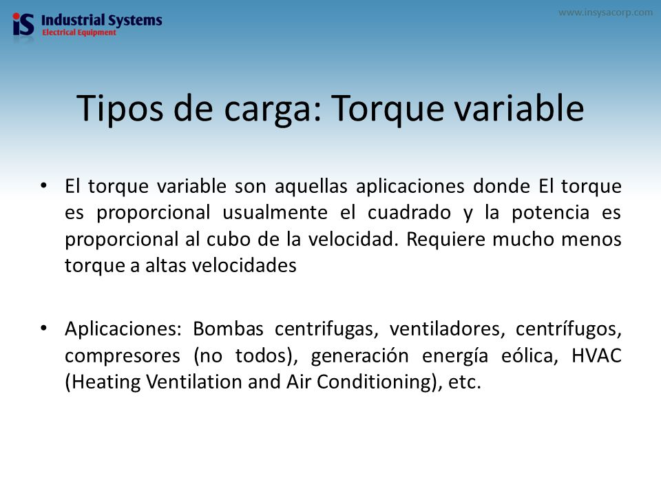 Tipos de carga: Torque variable