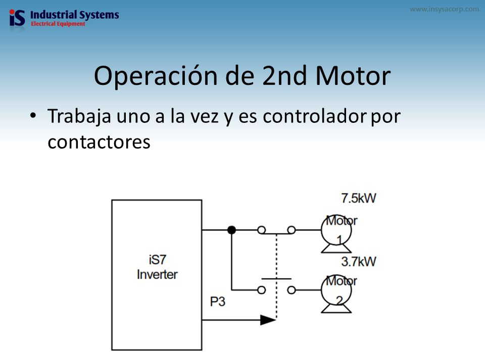 Operación de 2nd Motor Trabaja uno a la vez y es controlador por contactores