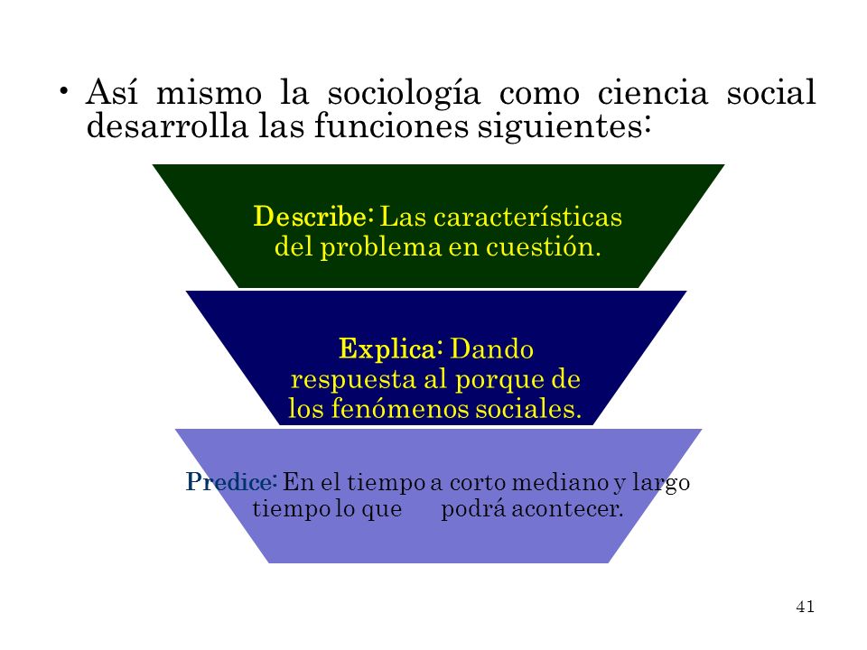 Así mismo la sociología como ciencia social desarrolla las funciones siguientes: