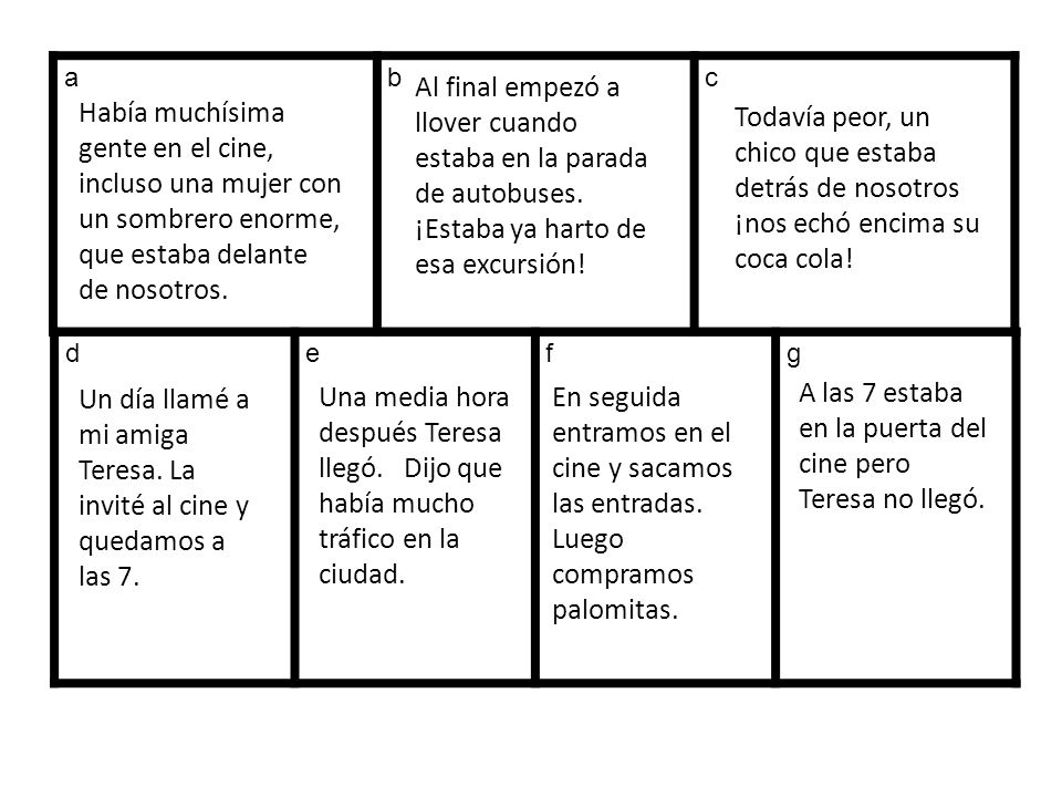 Un día llamé a mi amiga Teresa. La invité al cine y quedamos a las 7.