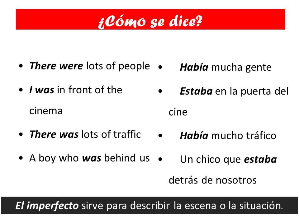 El imperfecto sirve para describir la escena o la situación.