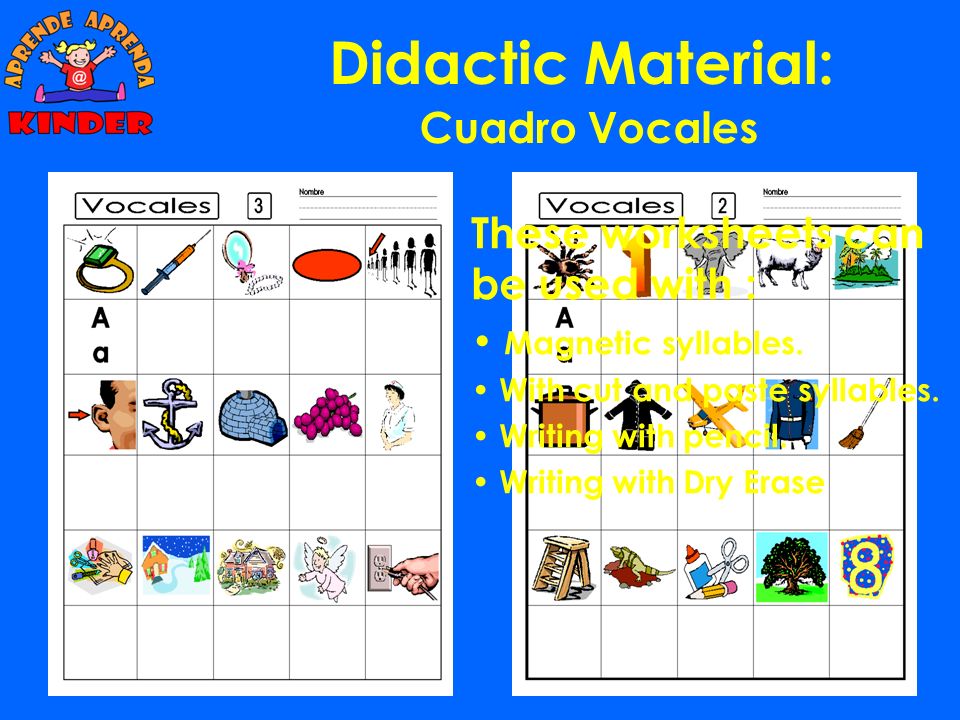 Didactic Material: Cuadro Vocales These worksheets can be used with :