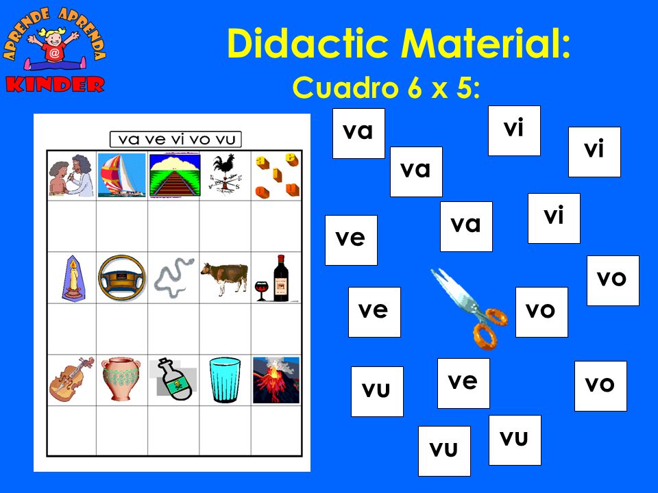 Didactic Material: Cuadro 6 x 5: va vi vi va vi va ve vo ve vo ve vo
