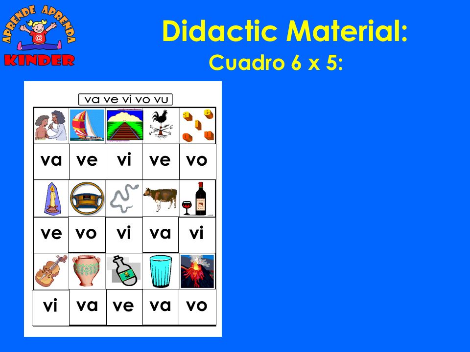 Didactic Material: Cuadro 6 x 5: va ve vi ve vo ve vo vi va vi vi va
