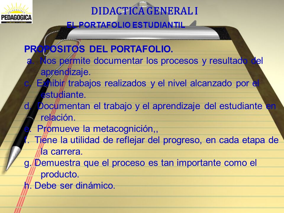 DIDACTICA GENERAL I PROPOSITOS DEL PORTAFOLIO.
