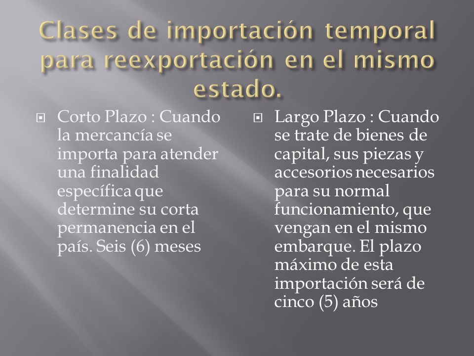 Clases de importación temporal para reexportación en el mismo estado.