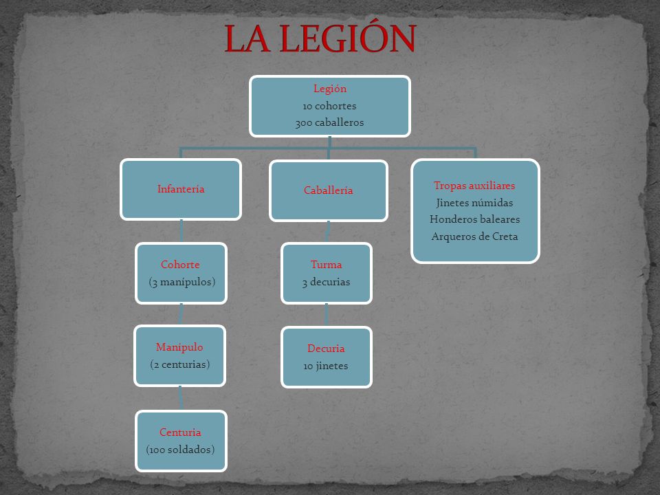LA LEGIÓN Legión 10 cohortes 300 caballeros Infantería Cohorte