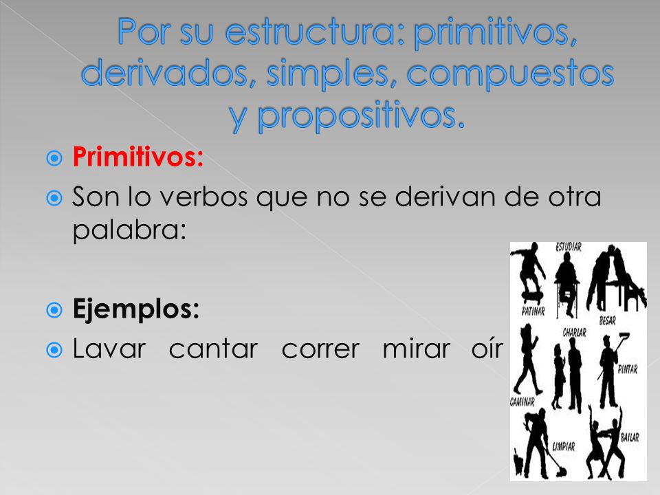 Por su estructura: primitivos, derivados, simples, compuestos y propositivos.