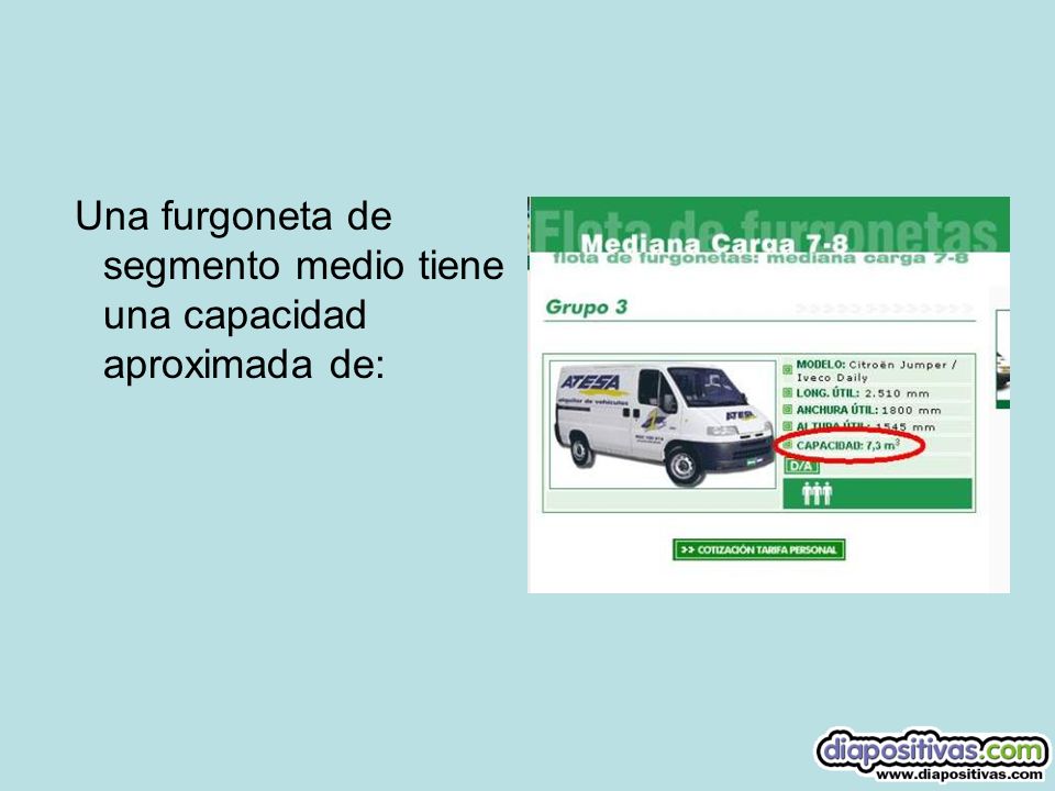 Una furgoneta de segmento medio tiene una capacidad aproximada de: