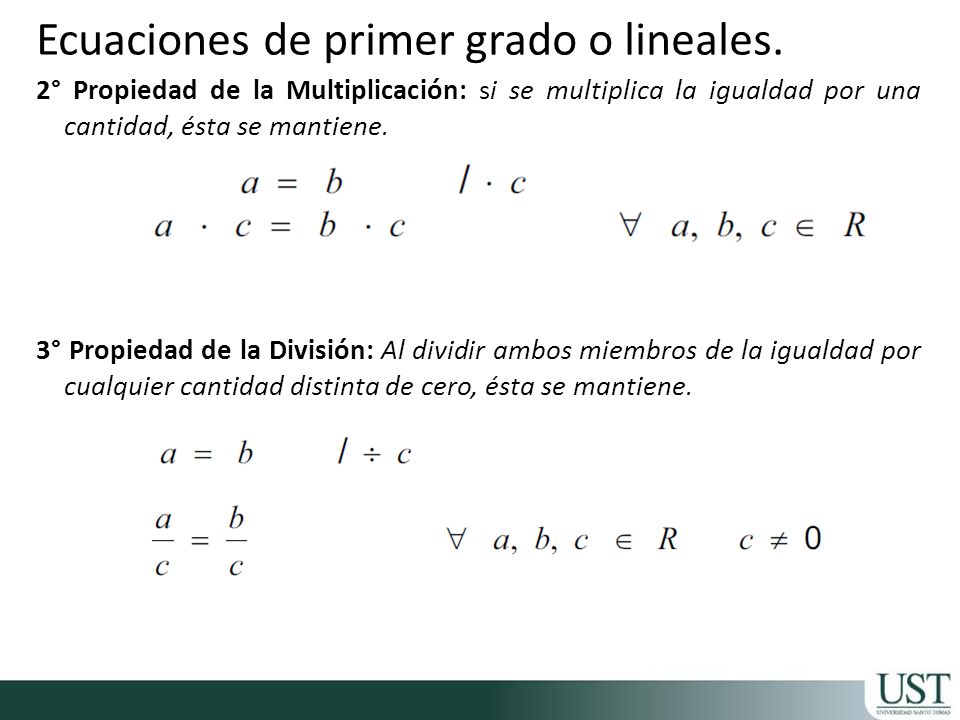 Ecuaciones de primer grado o lineales.