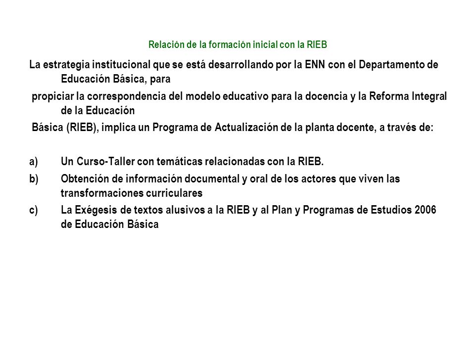 Relación de la formación inicial con la RIEB