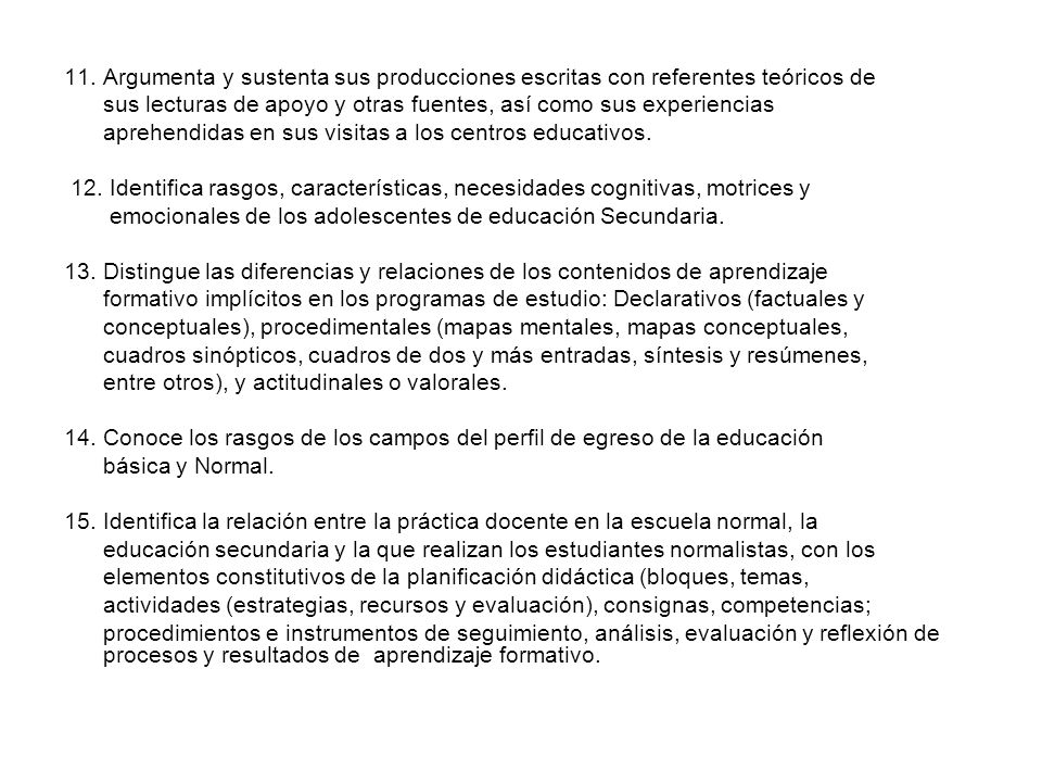 11. Argumenta y sustenta sus producciones escritas con referentes teóricos de