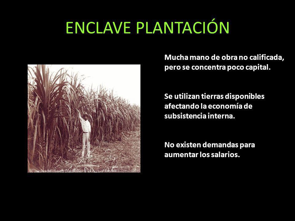 ENCLAVE PLANTACIÓN Mucha mano de obra no calificada, pero se concentra poco capital.