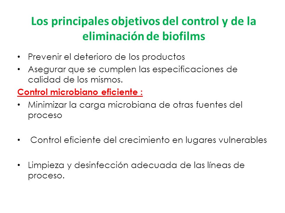 Los principales objetivos del control y de la eliminación de biofilms