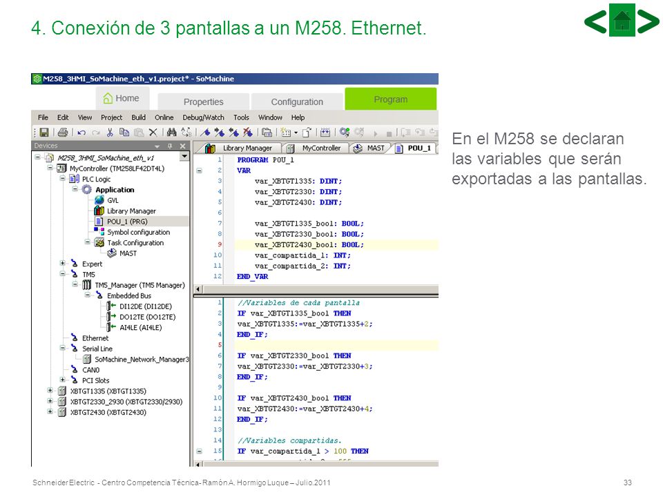4. Conexión de 3 pantallas a un M258. Ethernet.