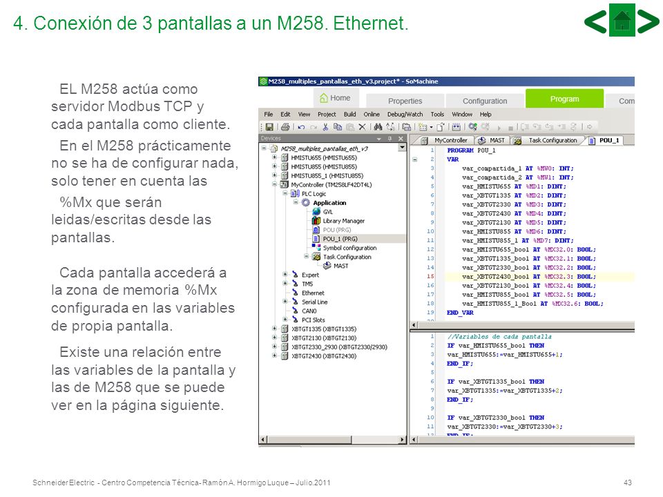 4. Conexión de 3 pantallas a un M258. Ethernet.
