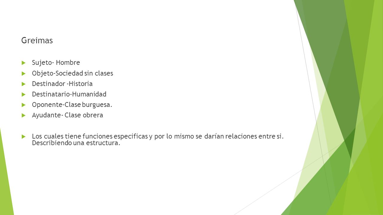 Greimas Sujeto- Hombre Objeto-Sociedad sin clases Destinador -Historia