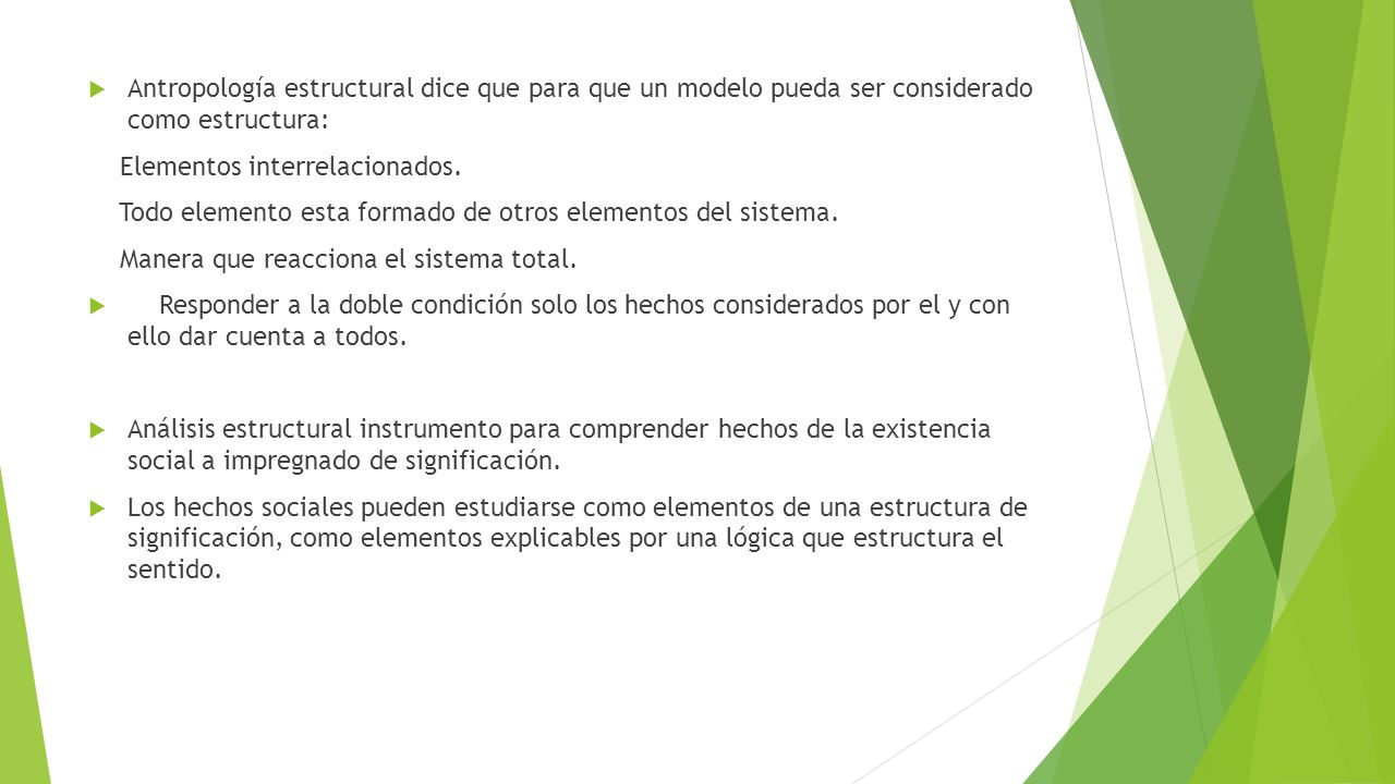 Antropología estructural dice que para que un modelo pueda ser considerado como estructura: