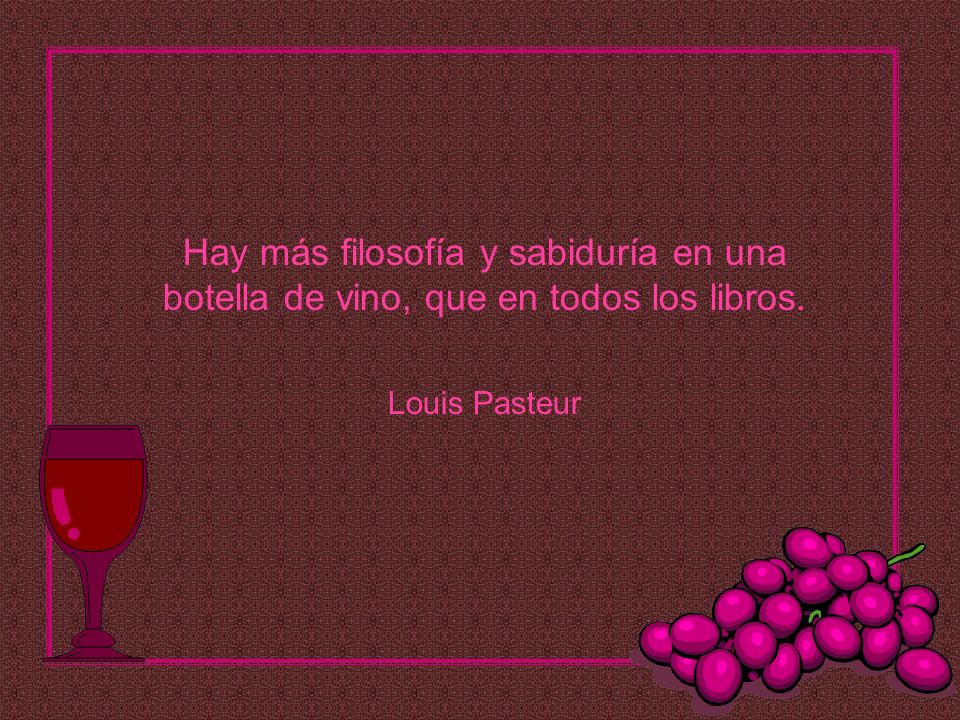 Hay más filosofía y sabiduría en una botella de vino, que en todos los libros. Louis Pasteur